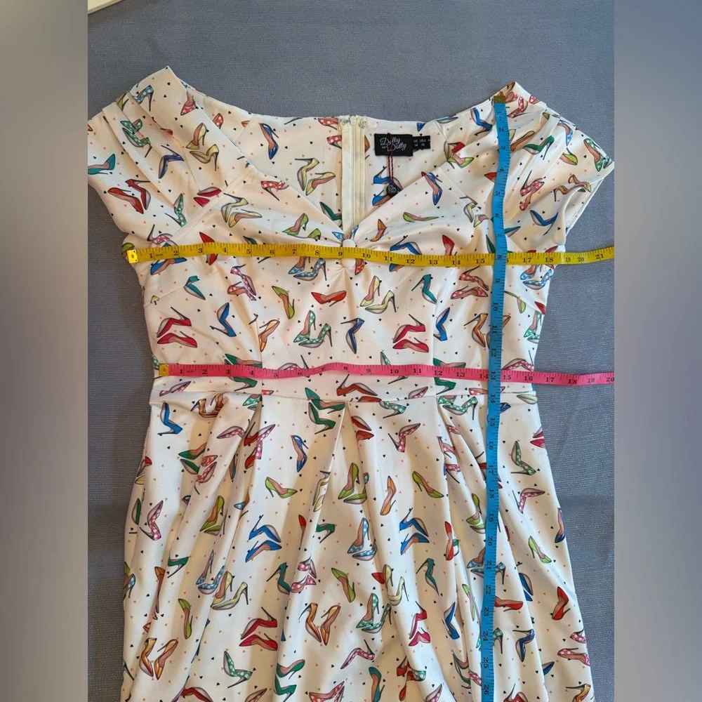 Dolly & Dotty 1950s Cream & Multicolor Heels Lily Swing Dress NWT Sz 10 - Picture 6 of 8
